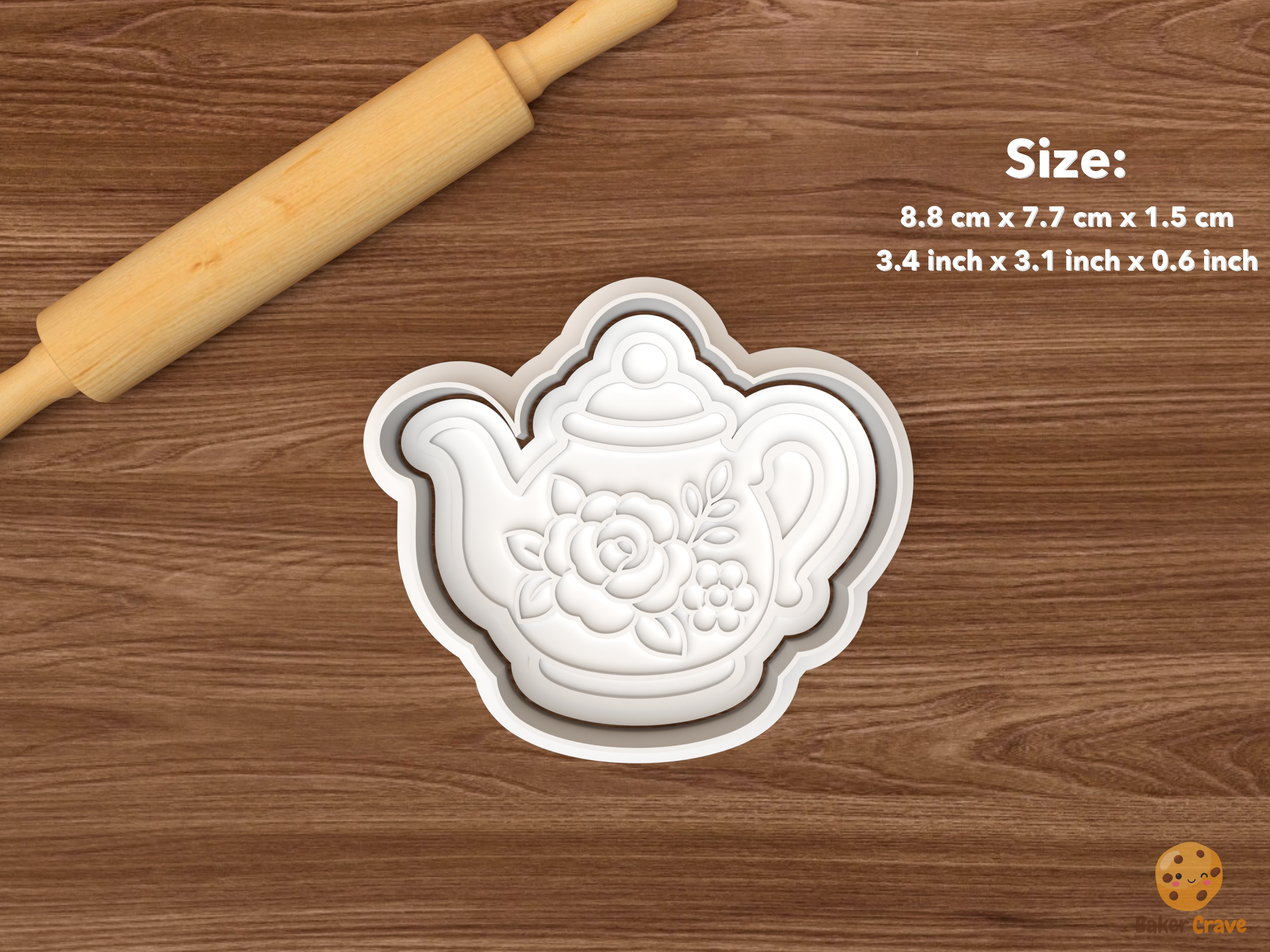 Garden Tea Bridal Shower Cookie Cutter Set STL File - single floral teapot