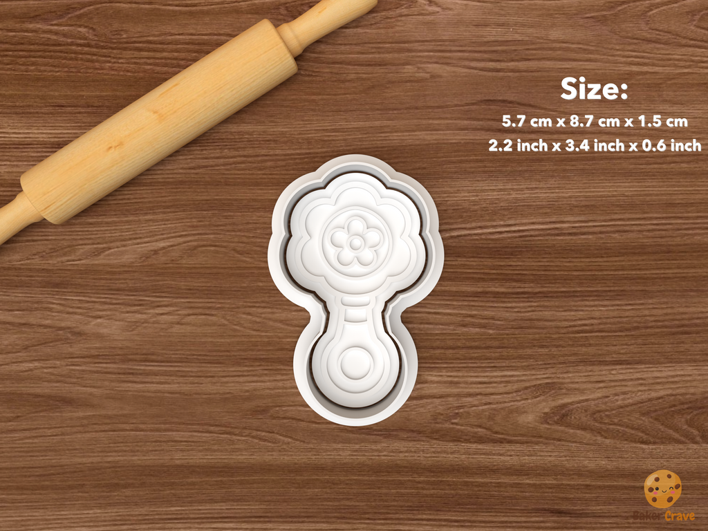 Floral Baby Shower Cookie Cutter Set STL File - single flower rattle