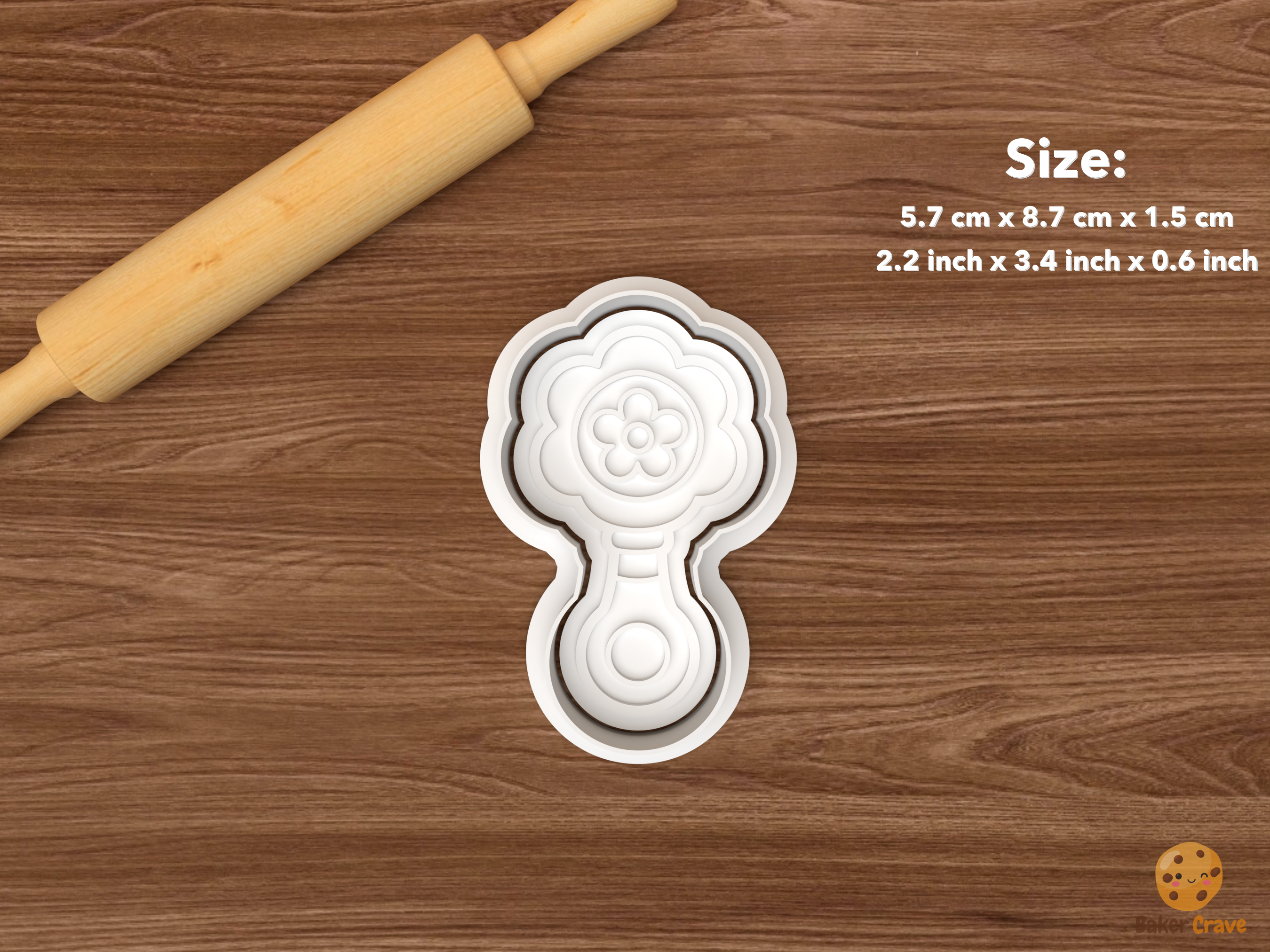 Floral Baby Shower Cookie Cutter Set STL File - single flower rattle