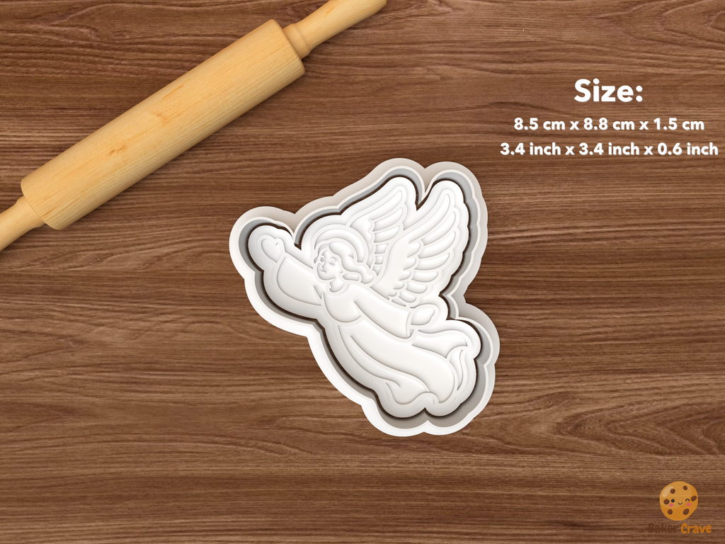Christmas Angel Collection Cookie Cutter Set STL File - single flying angel with heart