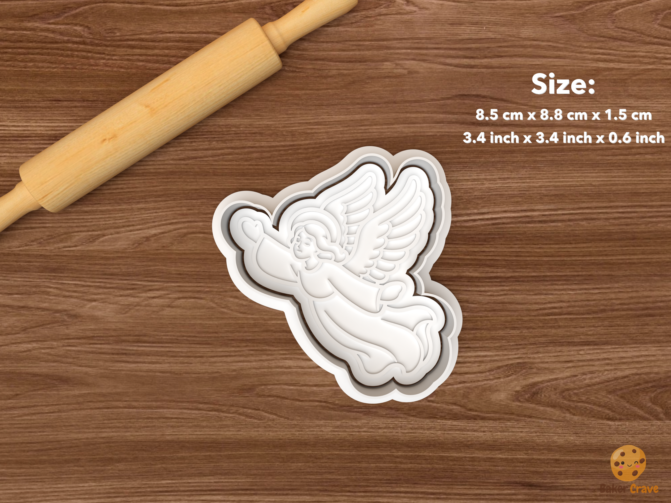 Christmas Angel Collection Cookie Cutter Set STL File - single flying angel with heart