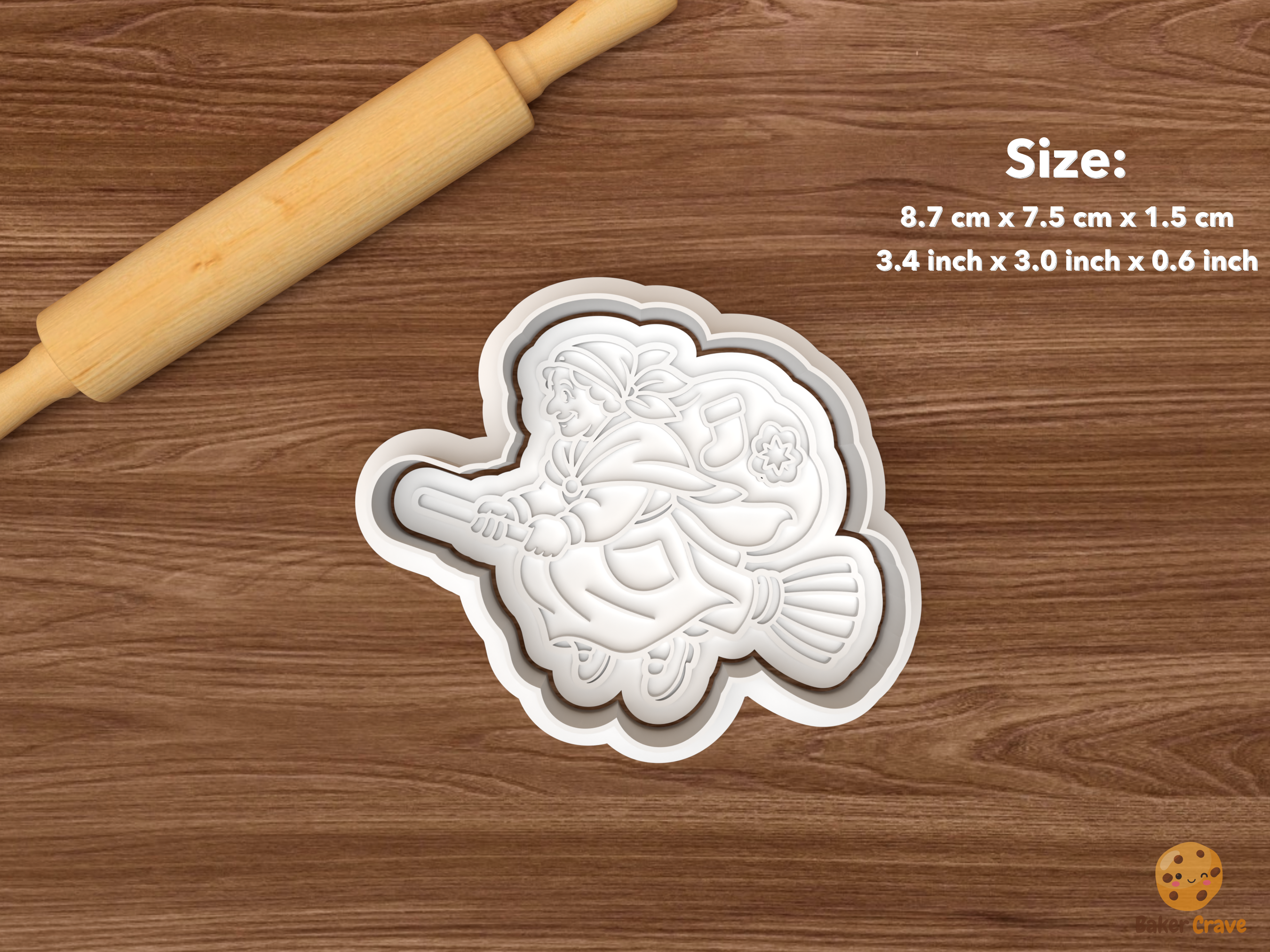 La Befana Christmas Cookie Cutter Set STL File - single flying la befana with broom