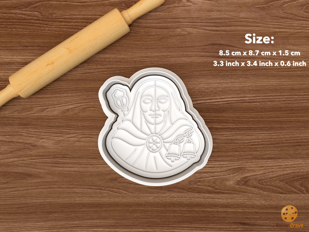 Frau Perchta Christmas Cookie Cutter Set STL File - single frau perchta portrait with bells