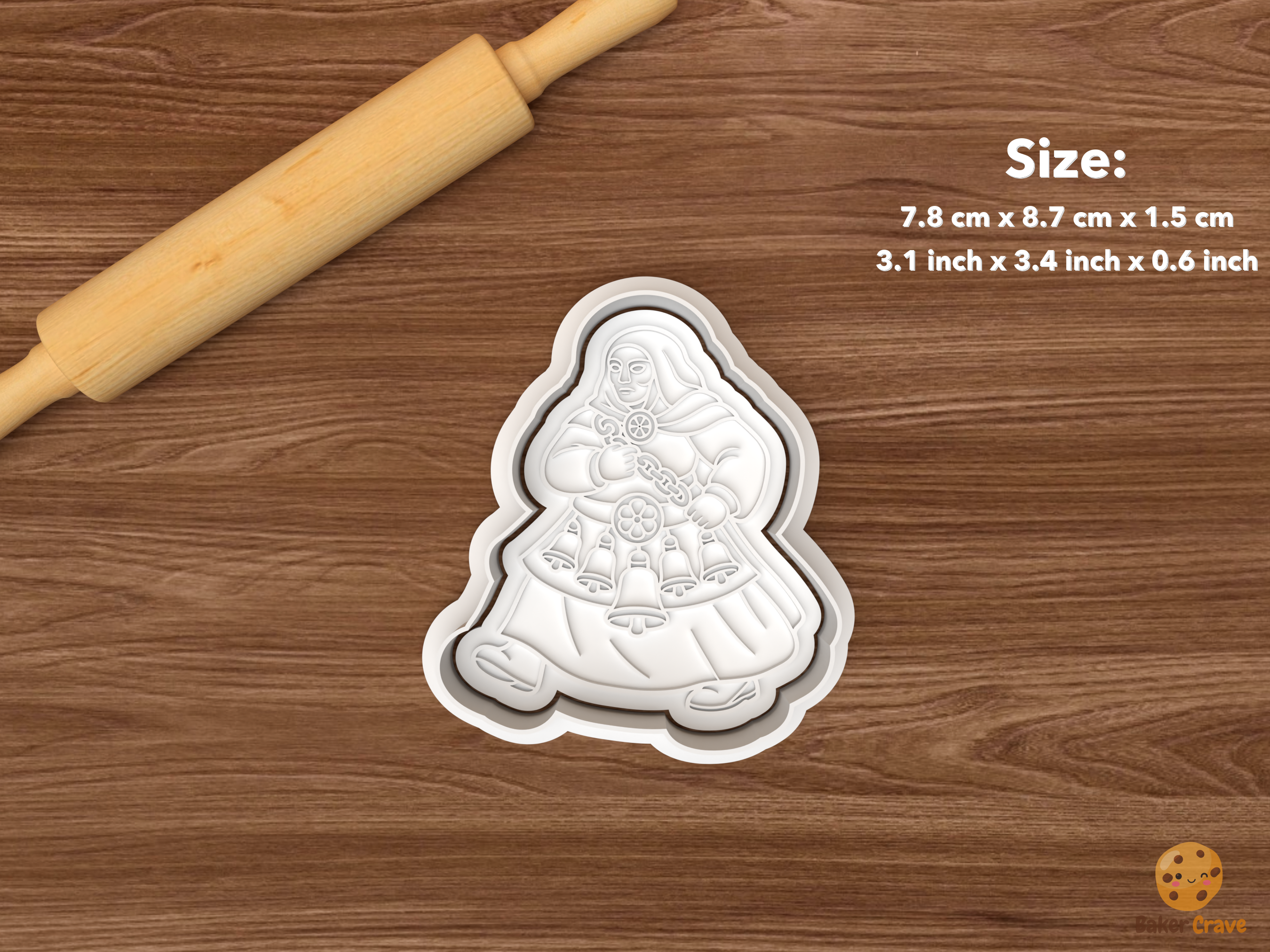 Frau Perchta Christmas Cookie Cutter Set STL File - single frau perchta with chain and bells