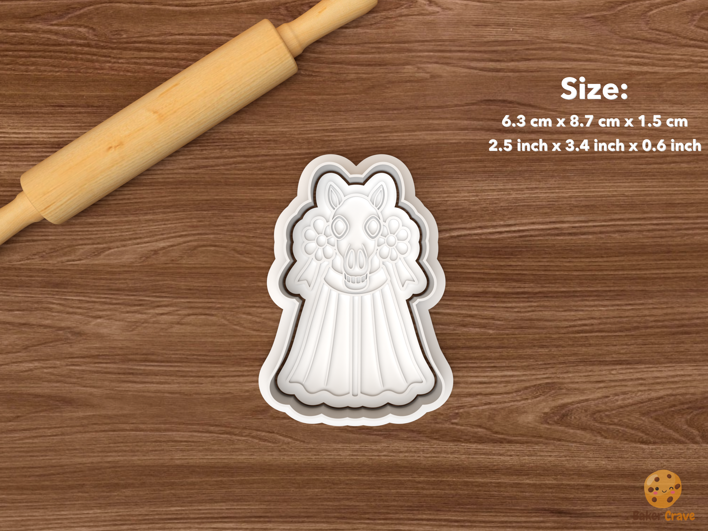 Welsh Mari Lwyd Christmas Cookie Cutter Set STL File - single front facing mari lwyd with ribbons