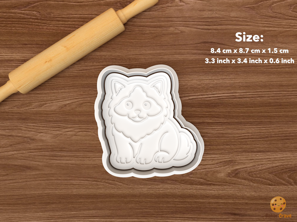 Ragdoll Cat Cookie Cutter Set STL File - single front seated ragdoll cat