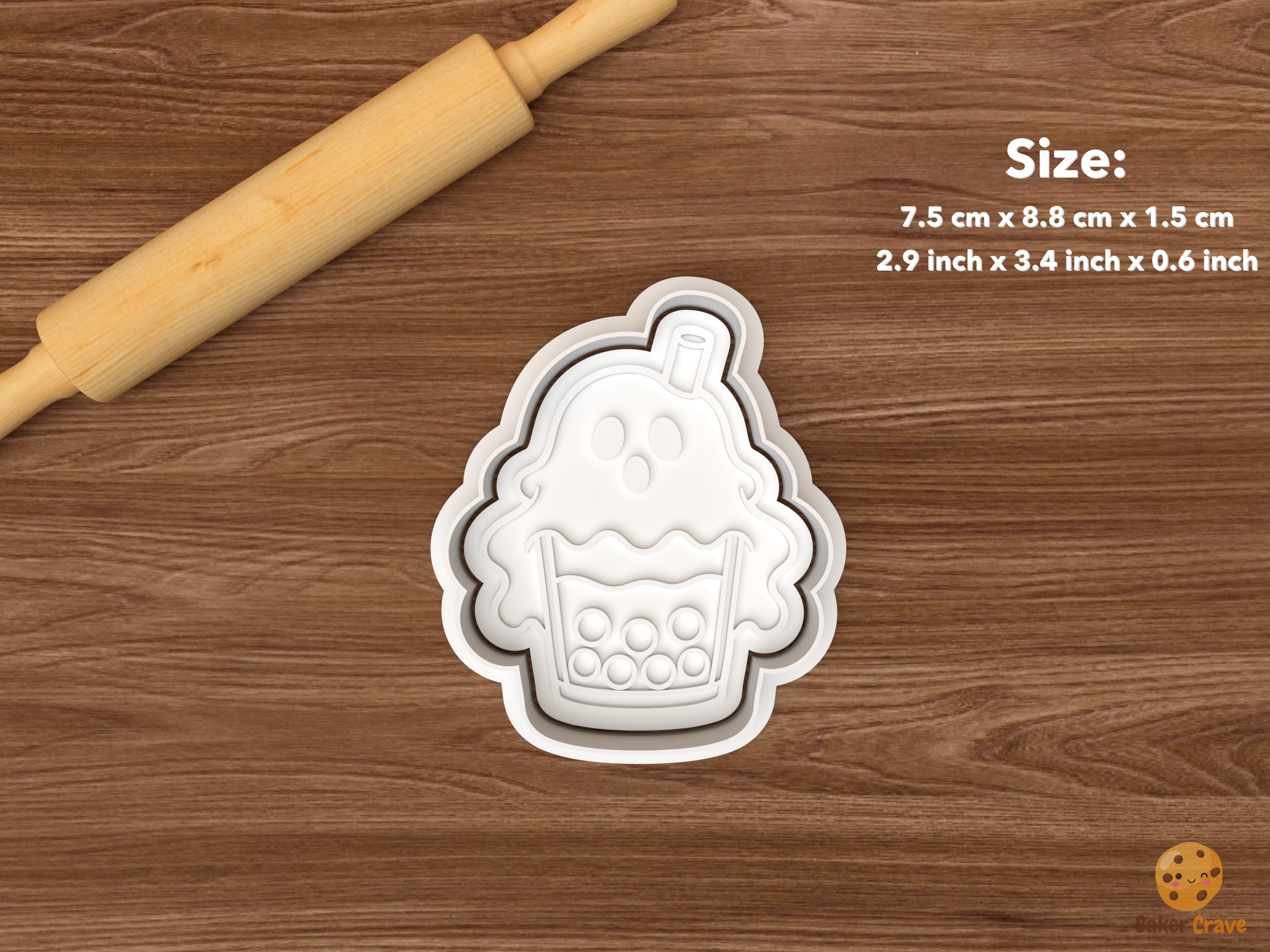 Halloween Boba Tea Cookie Cutter Set STL File - single ghost boba tea cup