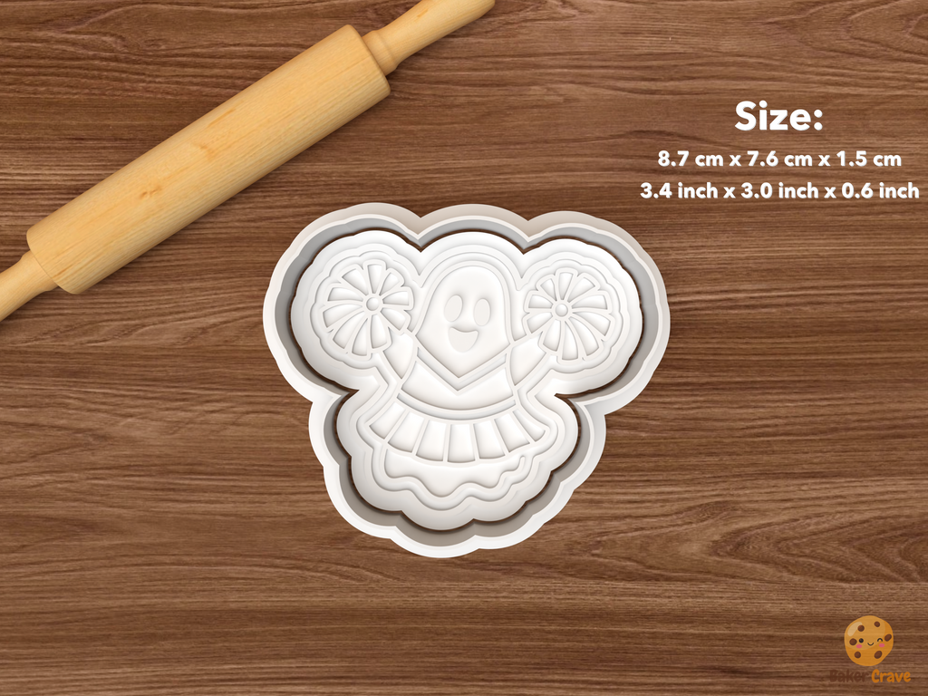 Halloween Cheerleading Cookie Cutter Set STL File - single ghost cheerleader
