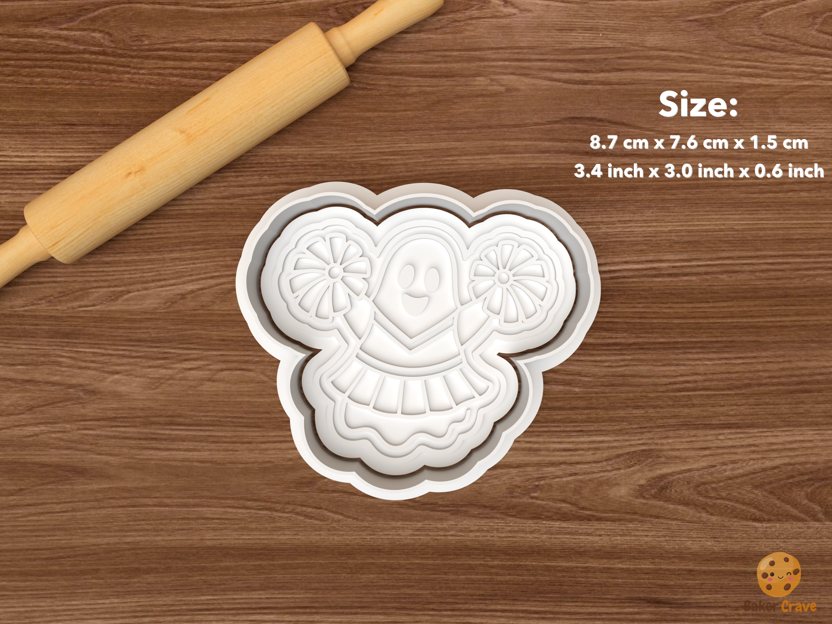 Halloween Cheerleading Cookie Cutter Set STL File - single ghost cheerleader