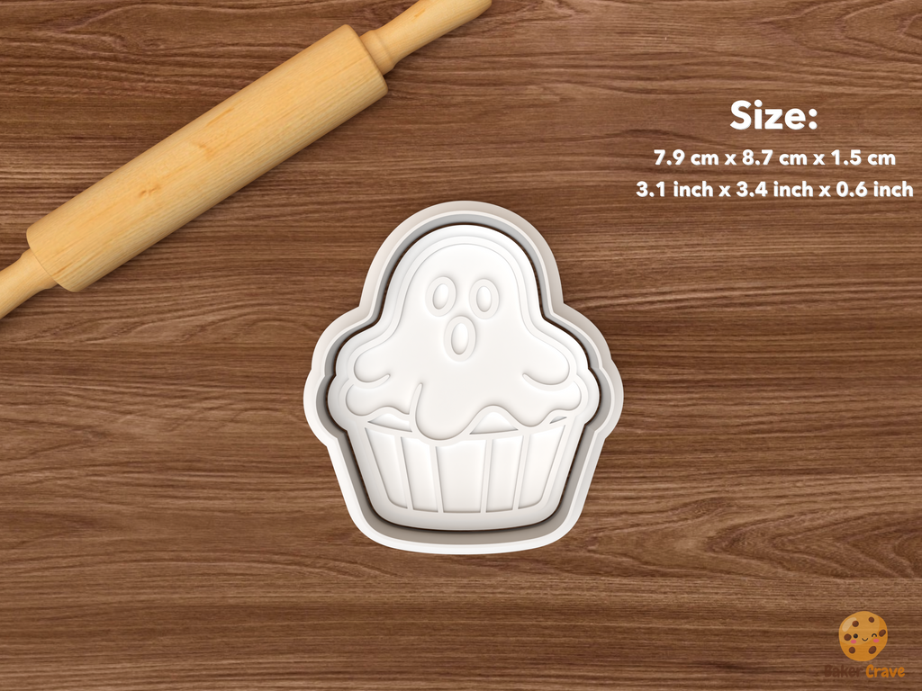 Halloween Cupcake Cookie Cutter Set STL File - single ghost cupcake