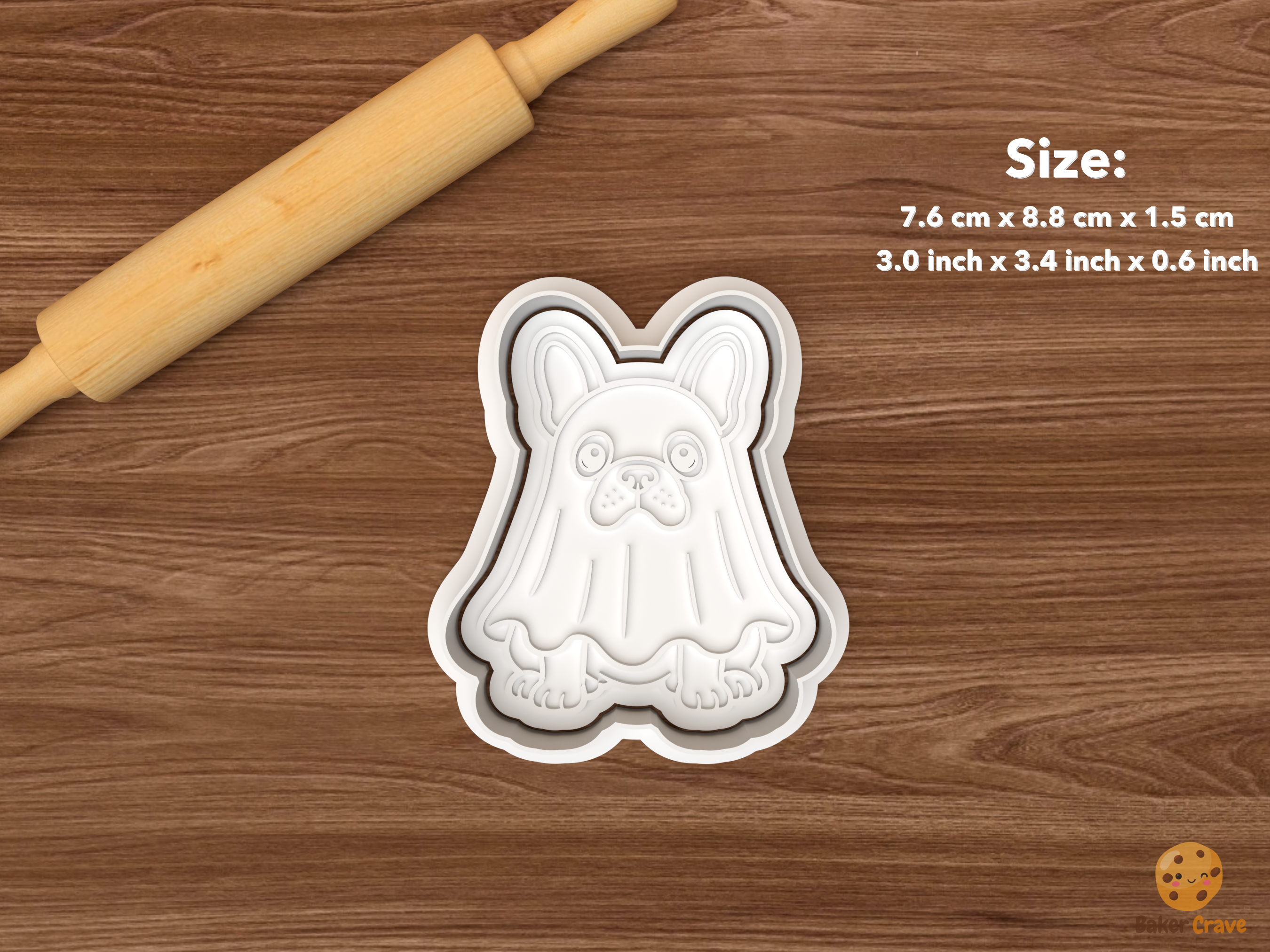 Halloween French Bulldog Cookie Cutter Set STL File - single ghost french bulldog