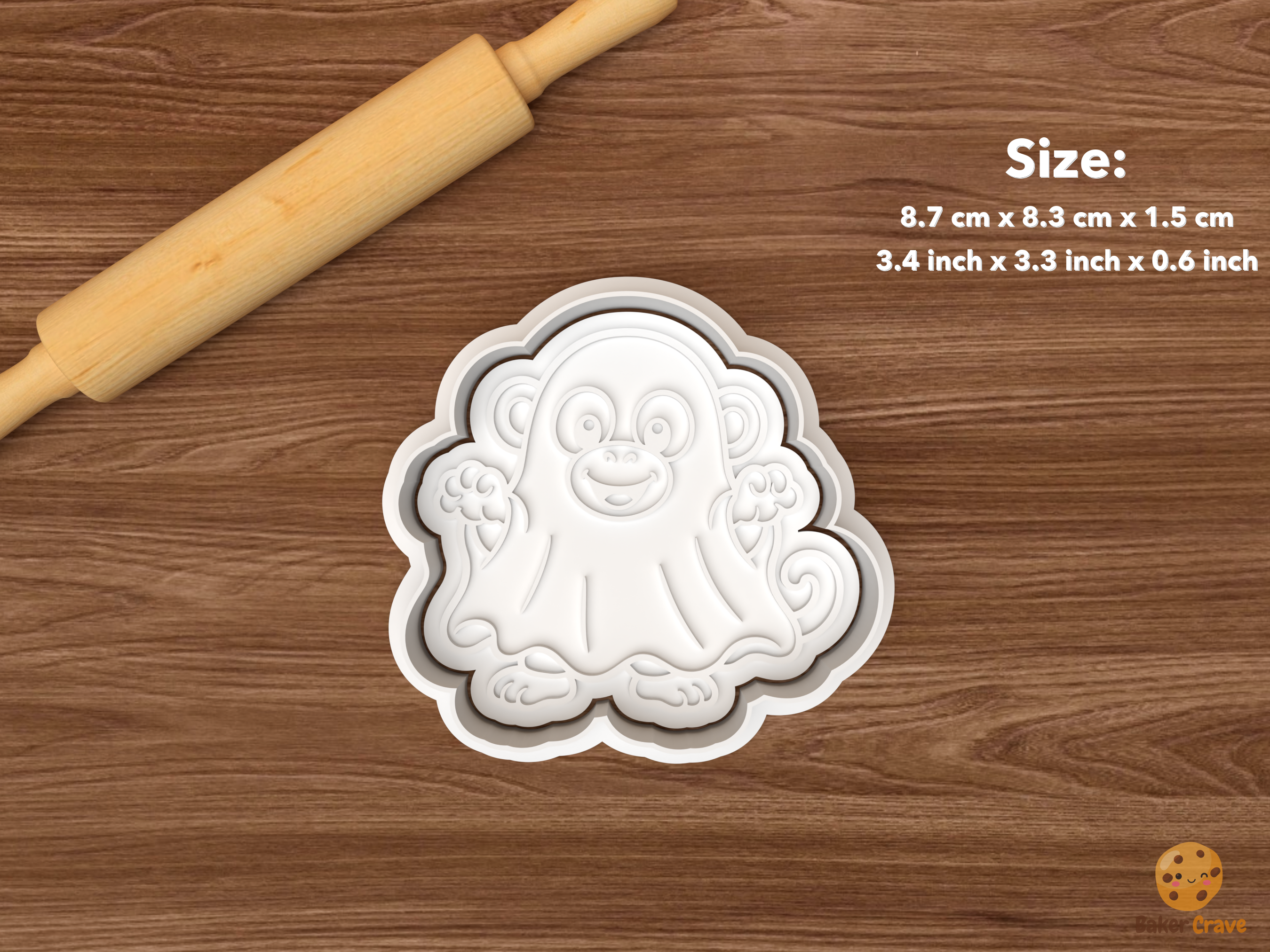 Halloween Monkey Cookie Cutter Set STL File - single ghost monkey