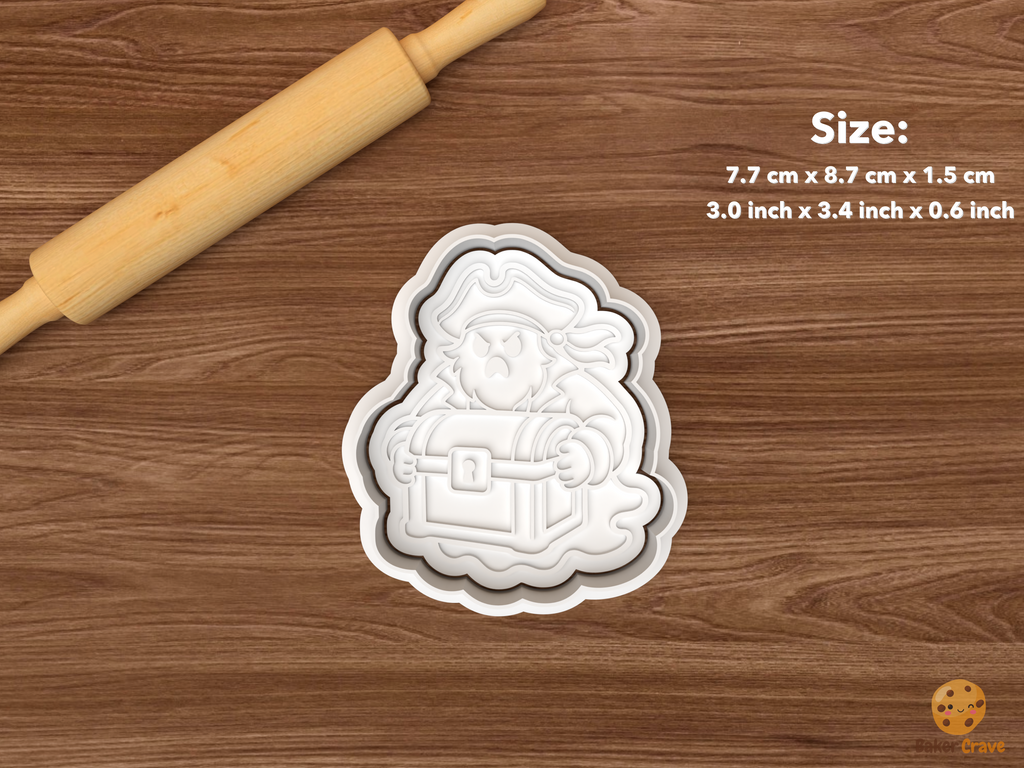 Halloween Ghost Pirate Cookie Cutter Set STL File - single ghost pirate with treasure chest