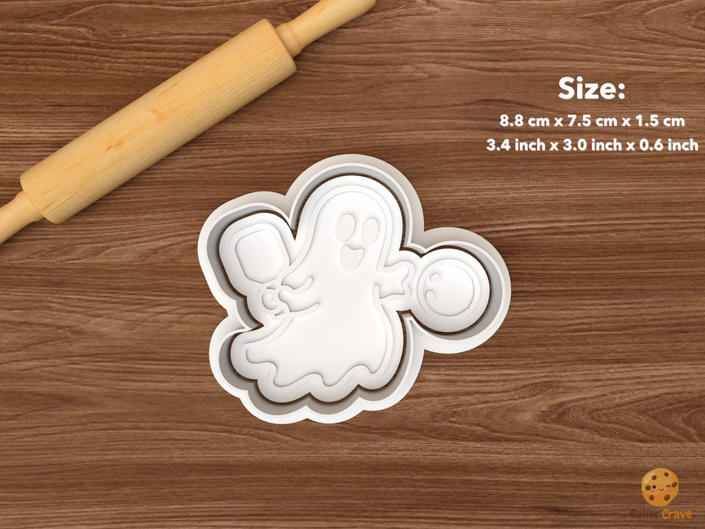 Halloween Pickleball Cookie Cutter Set STL File - single ghost playing pickleball
