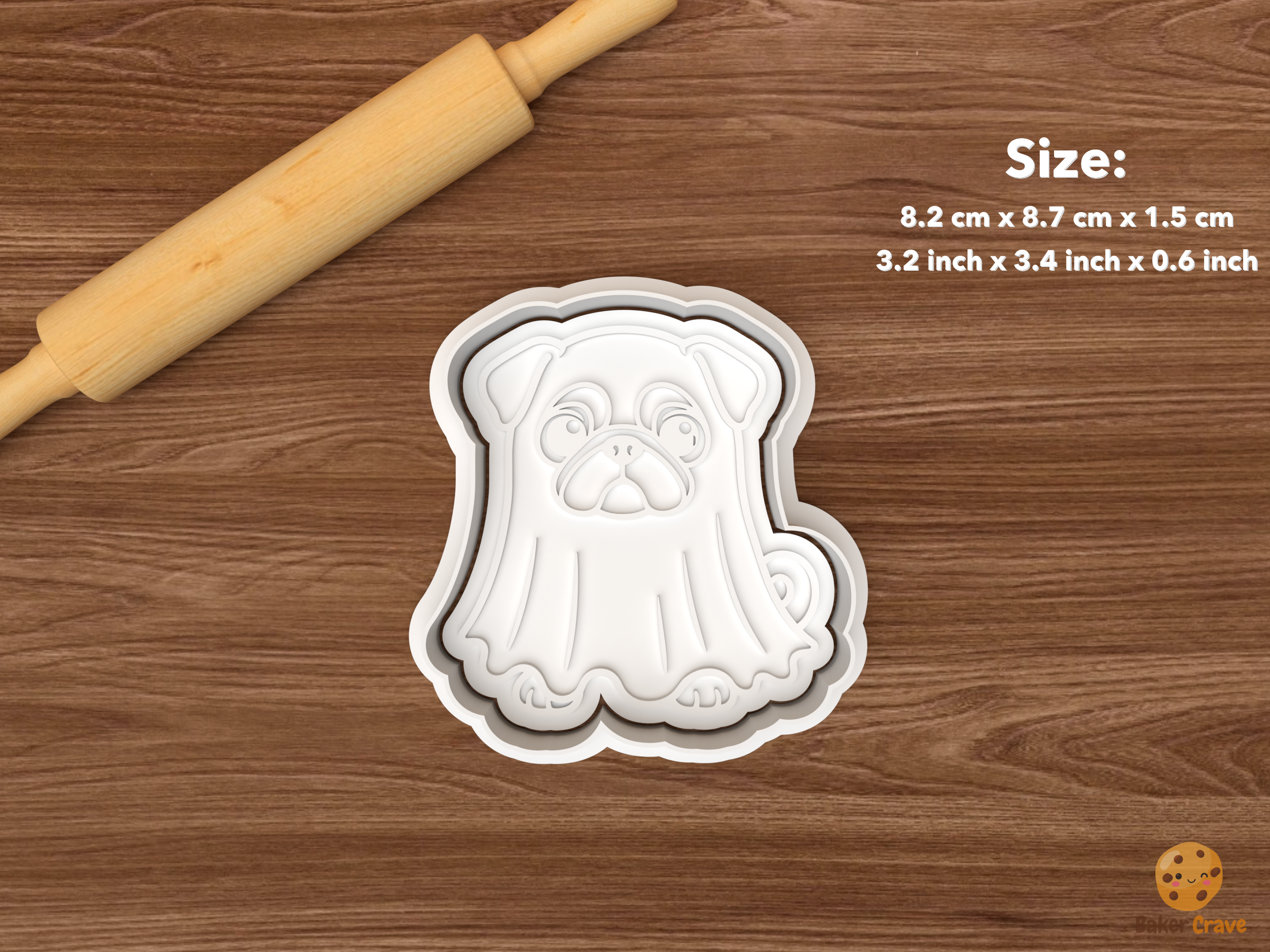 Halloween Pug Dog Cookie Cutter Set STL File - single ghost pug