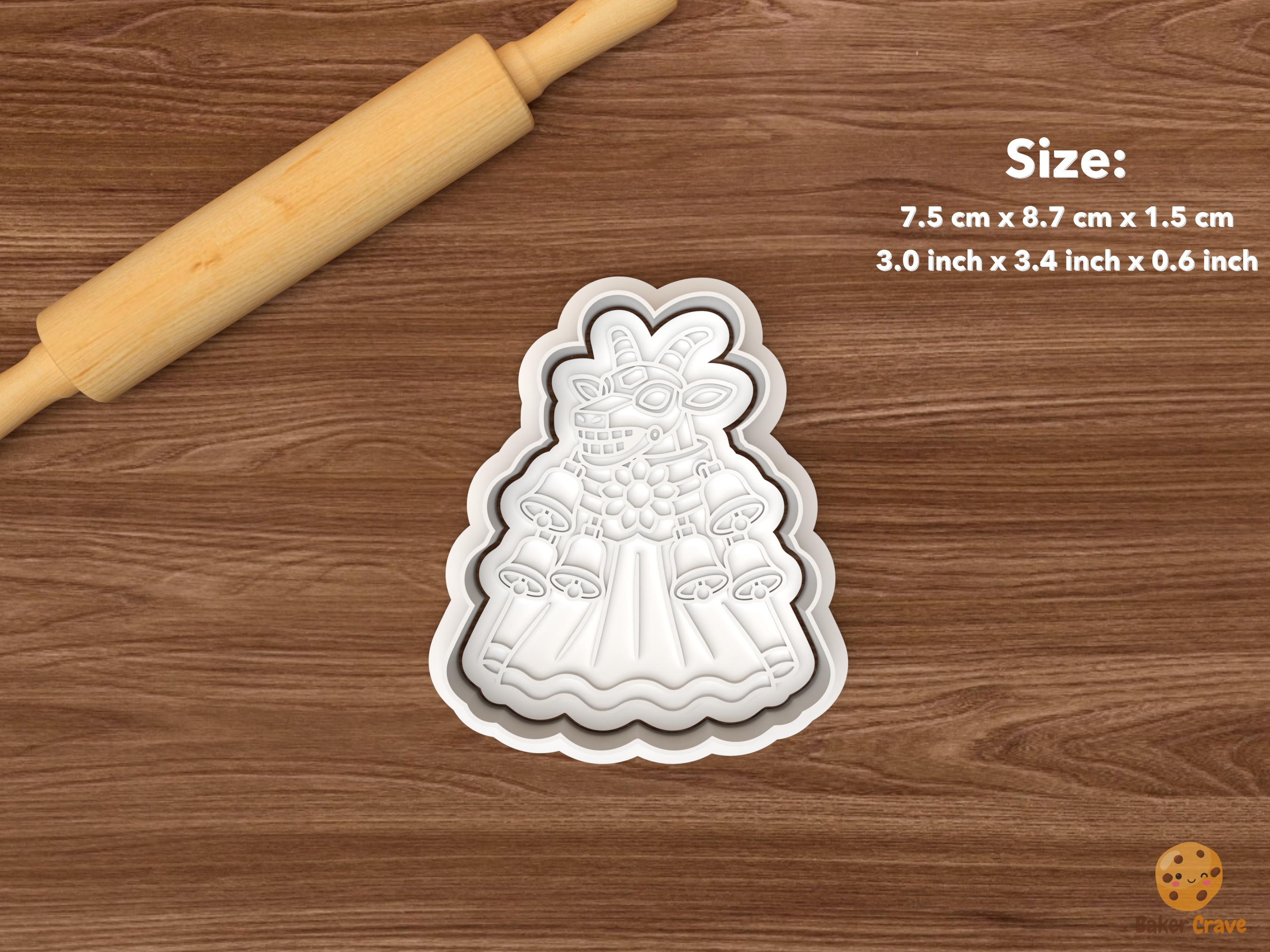 Romanian Goat Dance Christmas Cookie Cutter Set STL File - single goat dance costume with bells and flower collar