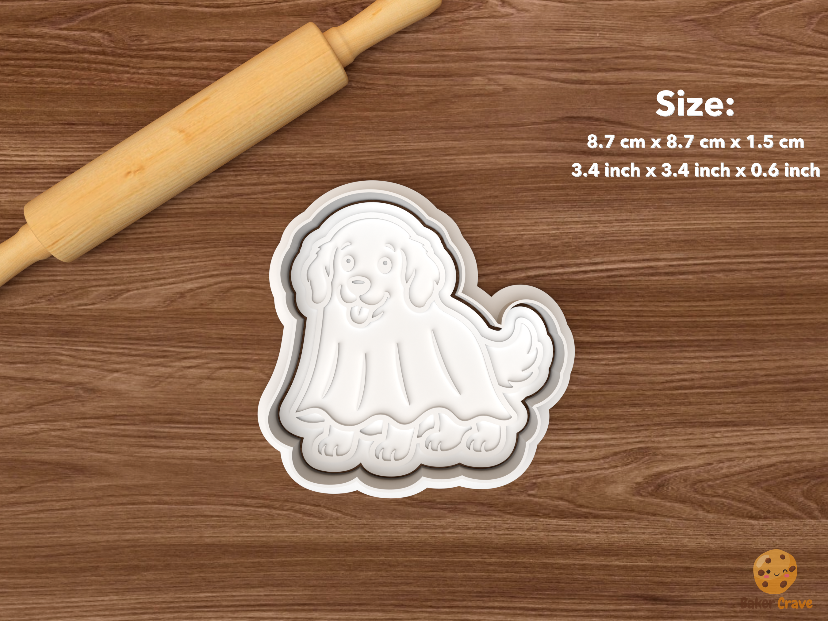 Halloween Golden Retriever Dog Cookie Cutter Set STL File - single golden retriever in ghost costume
