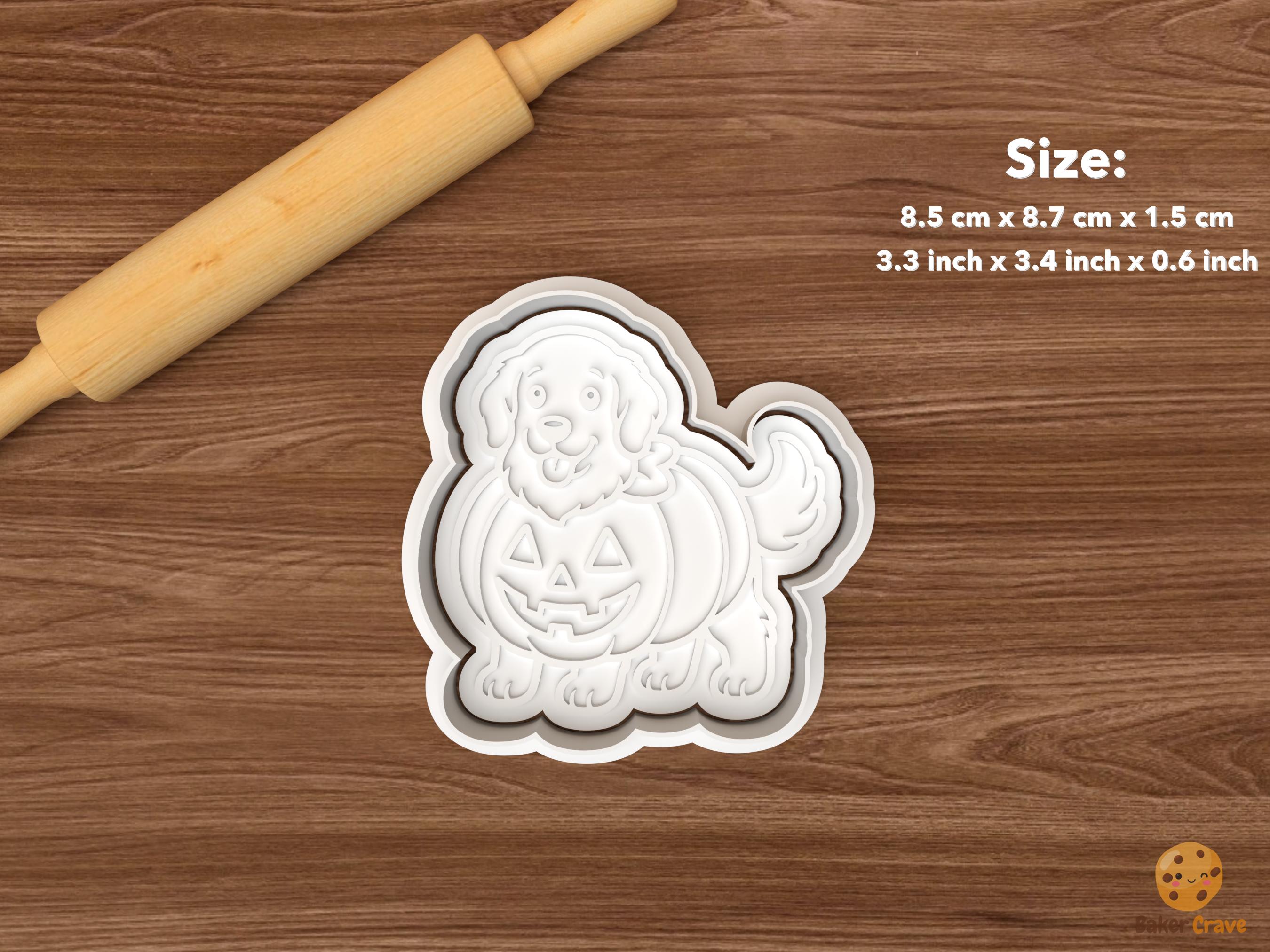 Halloween Golden Retriever Dog Cookie Cutter Set STL File - single golden retriever in pumpkin costume