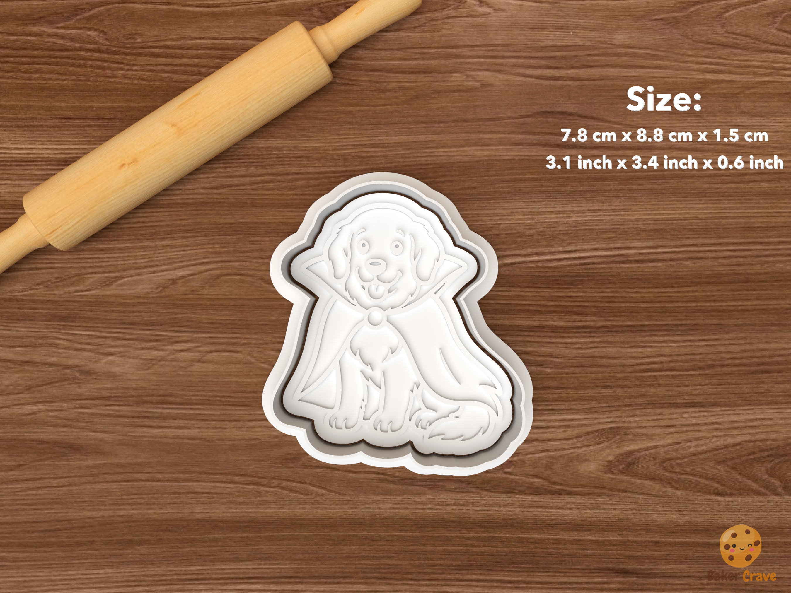Halloween Golden Retriever Dog Cookie Cutter Set STL File - single golden retriever with vampire cape