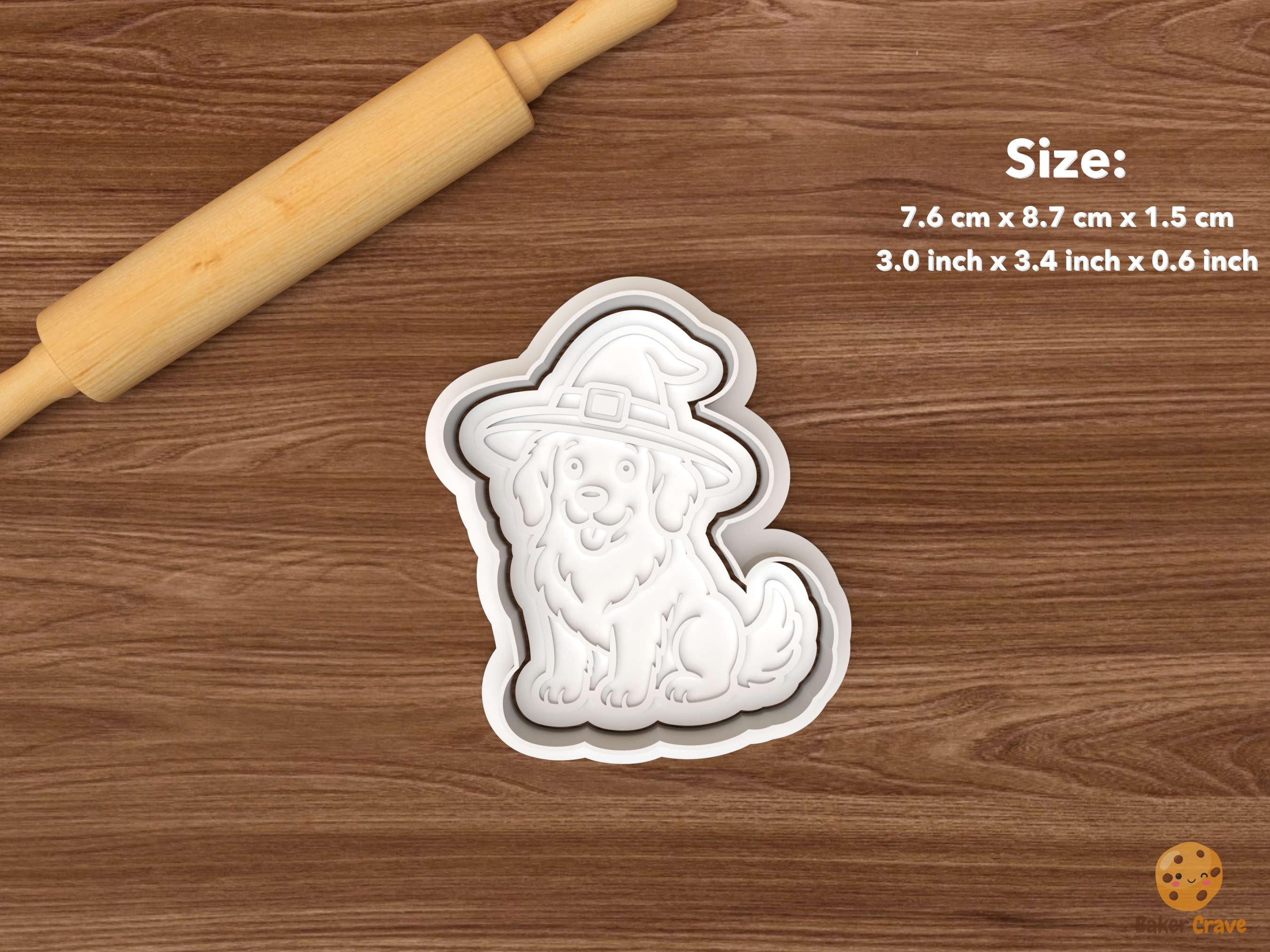 Halloween Golden Retriever Dog Cookie Cutter Set STL File - single golden retriever with witch hat