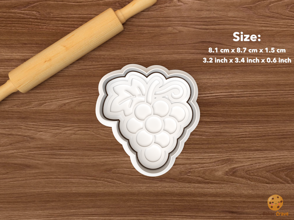 Wine and Cheese Cookie Cutter Set STL File - single grape cluster