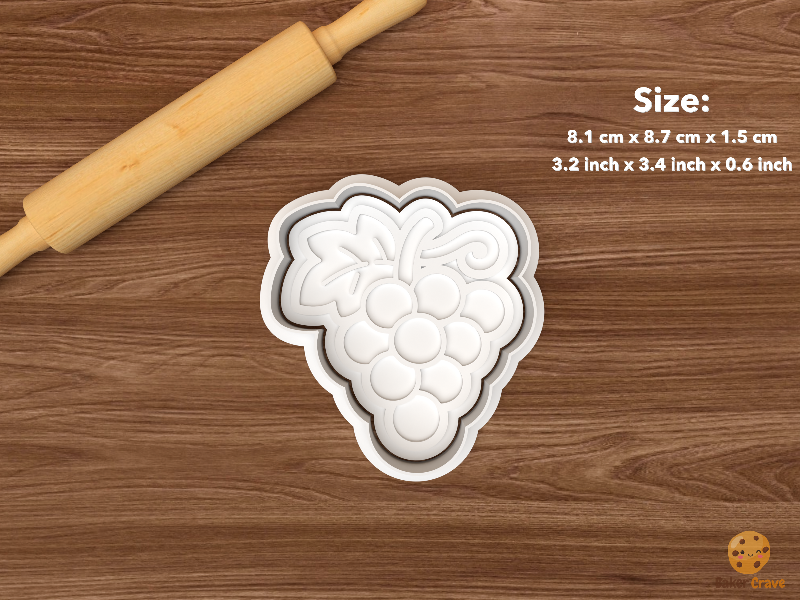 Wine and Cheese Cookie Cutter Set STL File - single grape cluster