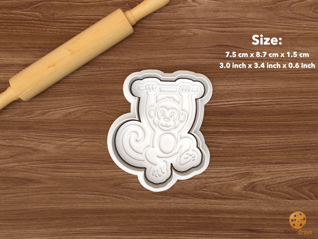 Monkey Cookie Cutter Set STL File - single hanging monkey on branch