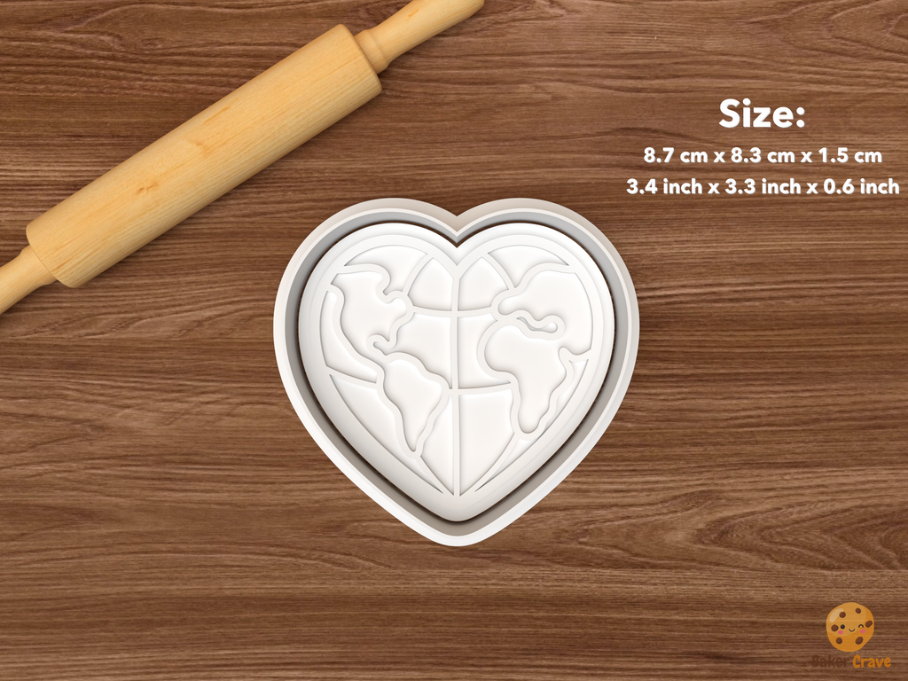 Global Family Cookie Cutter Set STL File - single heart shaped globe