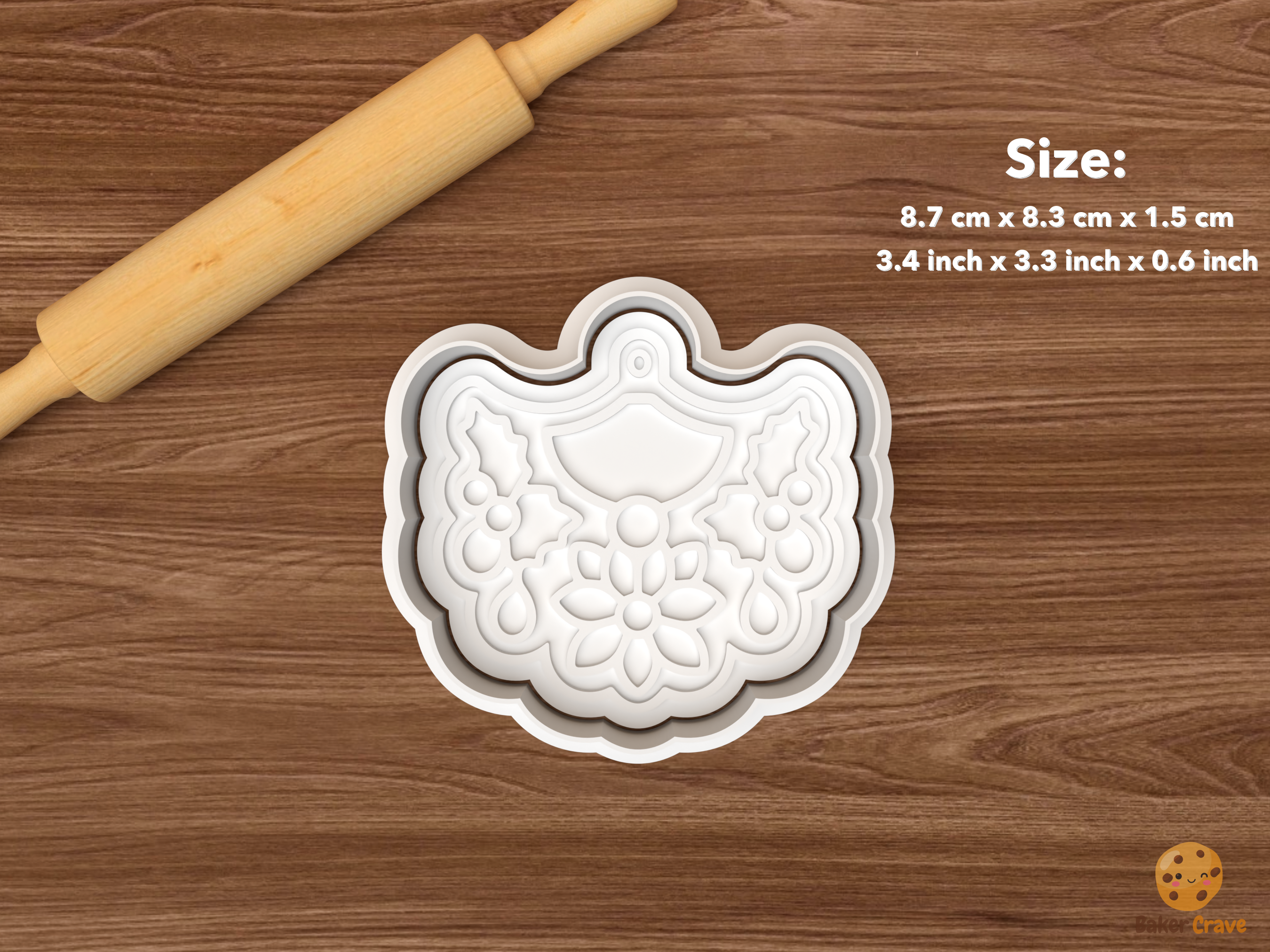 Christmas Lace Atelier Cookie Cutter Set STL File - single holly floral ornament