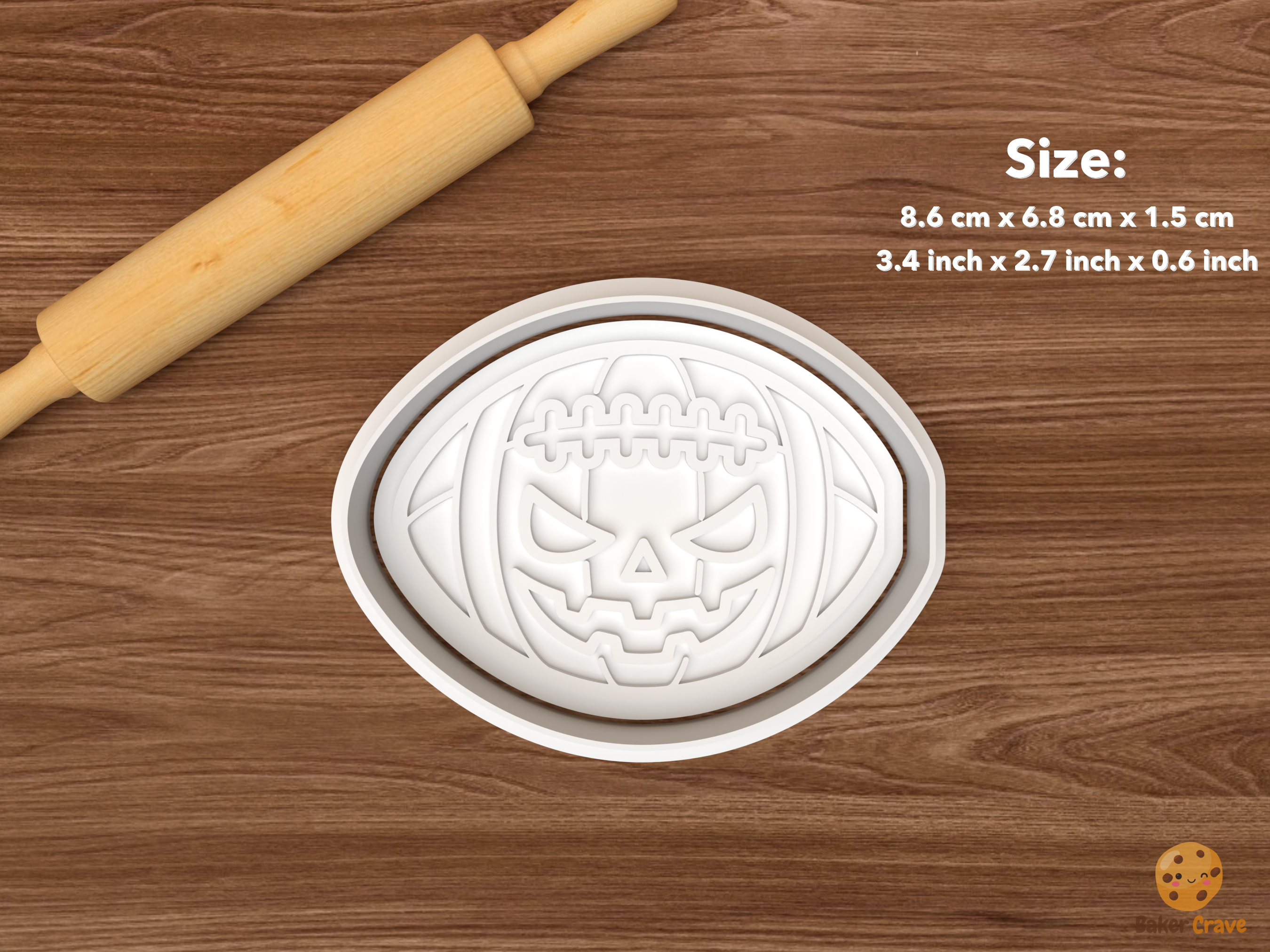Halloween American Football Cookie Cutter Set STL File - single jack o lantern football