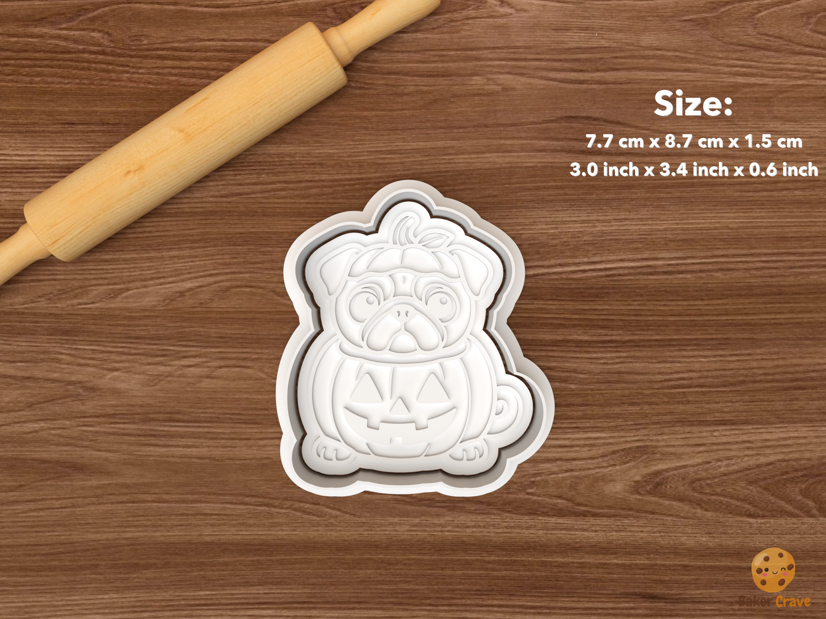Halloween Pug Dog Cookie Cutter Set STL File - single jack o lantern pug