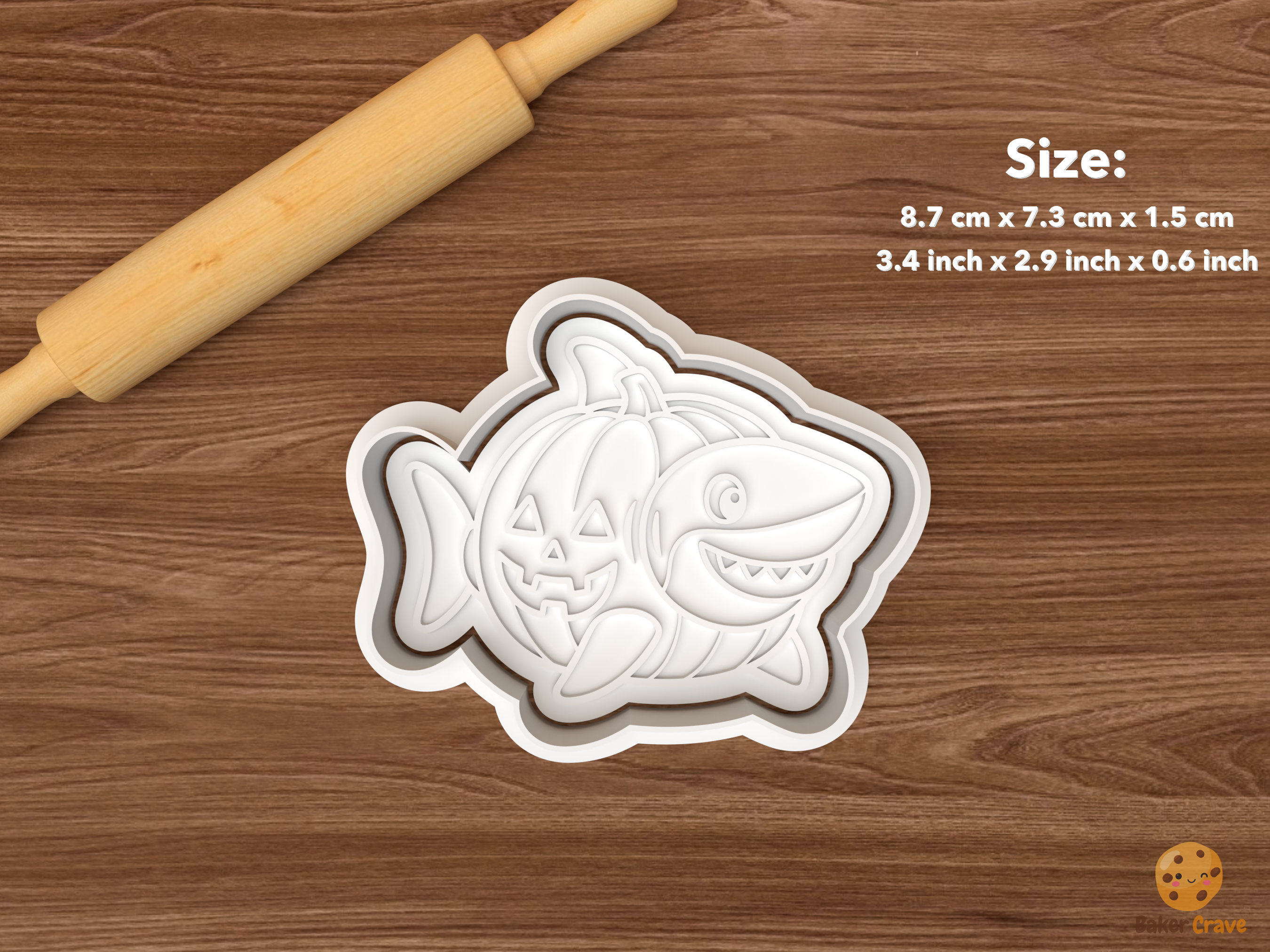 Halloween Shark Cookie Cutter Set STL File - single jack o lantern shark