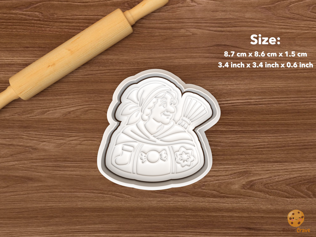 La Befana Christmas Cookie Cutter Set STL File - single la befana portrait with gift sack