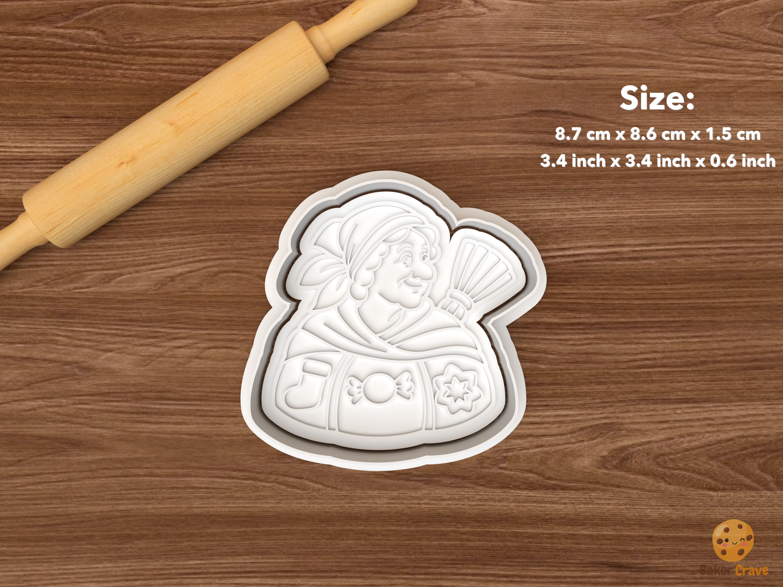 La Befana Christmas Cookie Cutter Set STL File - single la befana portrait with gift sack