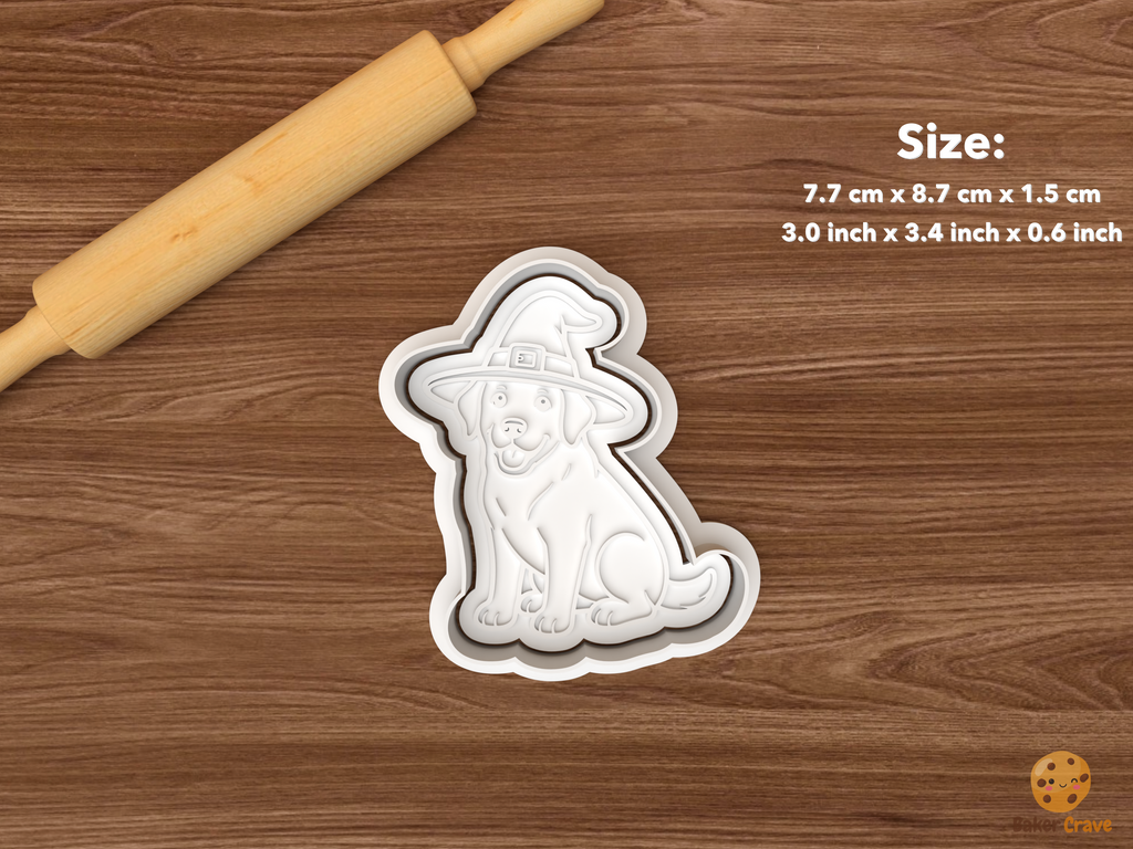 Halloween Labrador Retriever Dog Cookie Cutter Set STL File - single labrador with witch hat