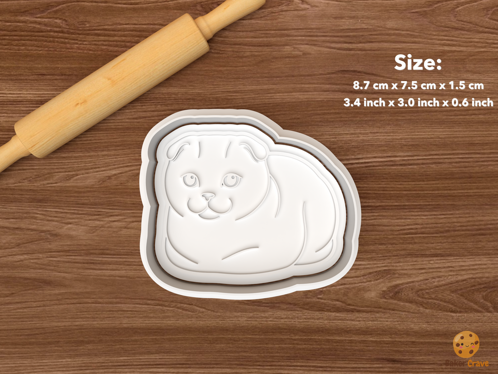 Scottish Fold Cat Cookie Cutter Set STL File - single loafing scottish fold cat