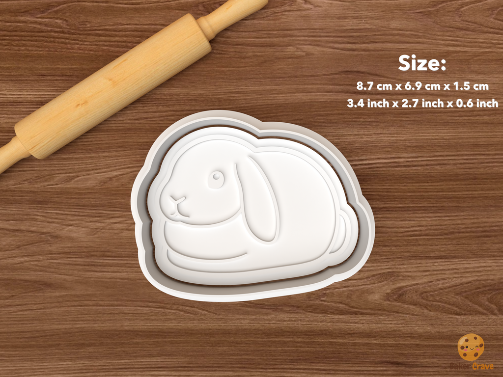 Pet Rabbit Cookie Cutter Set STL File - single lying lop eared rabbit