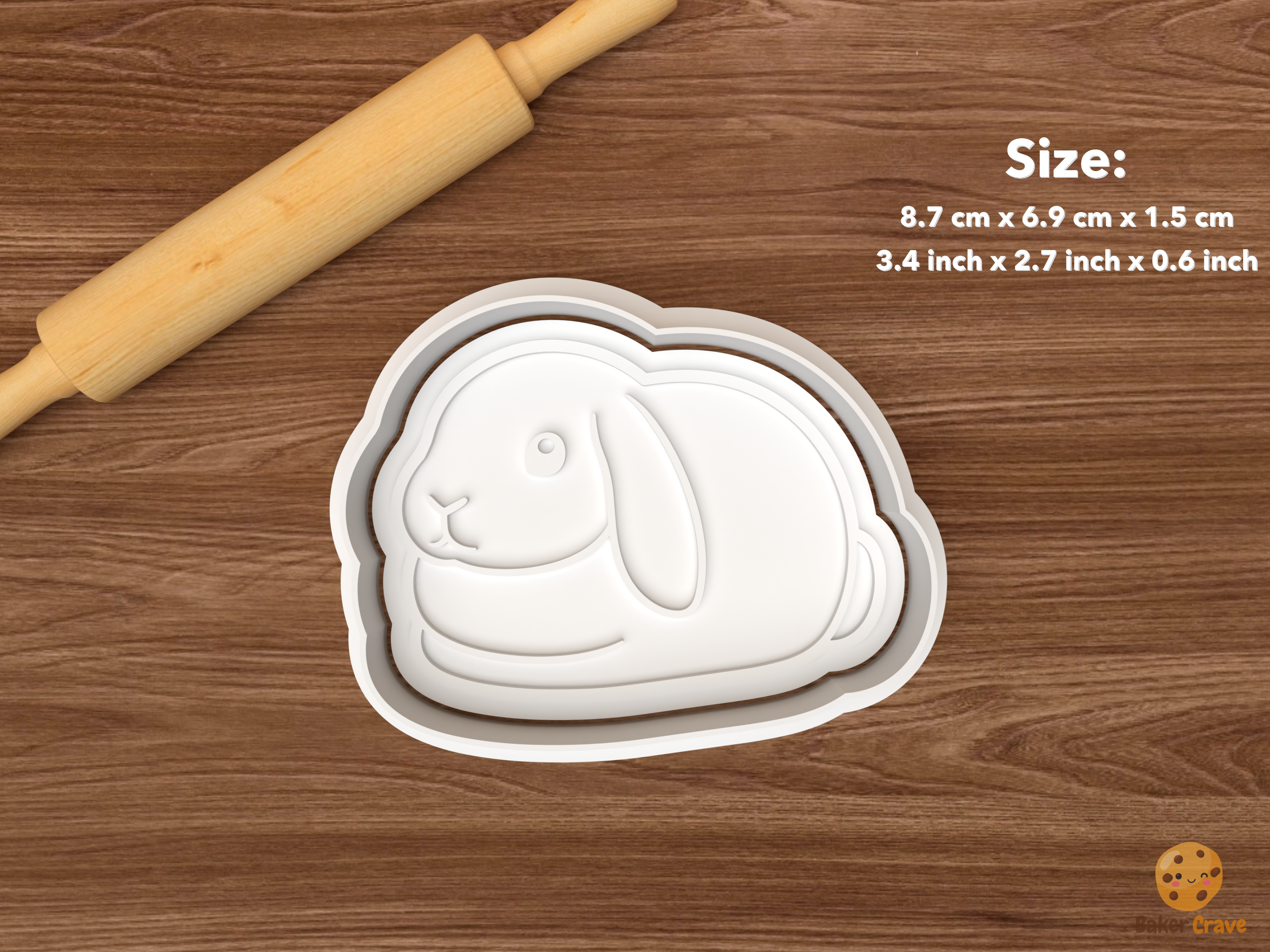 Pet Rabbit Cookie Cutter Set STL File - single lying lop eared rabbit