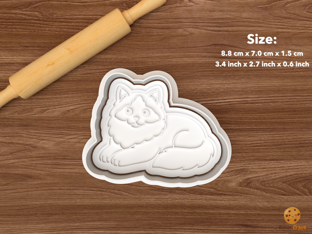 Ragdoll Cat Cookie Cutter Set STL File - single lying ragdoll cat