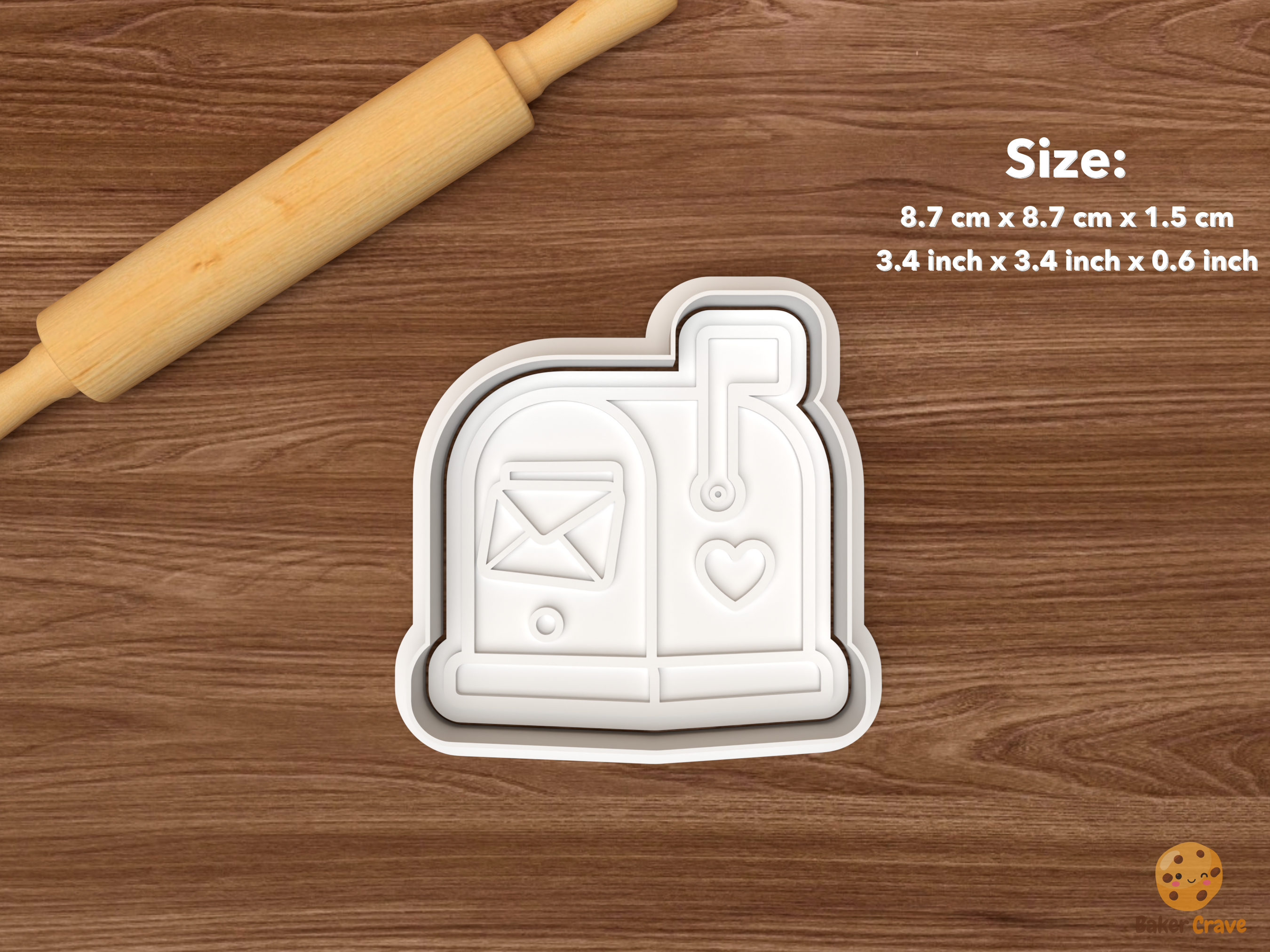 Love Letters Cookie Cutter Set STL File - single mailbox with envelope and hanging heart flag