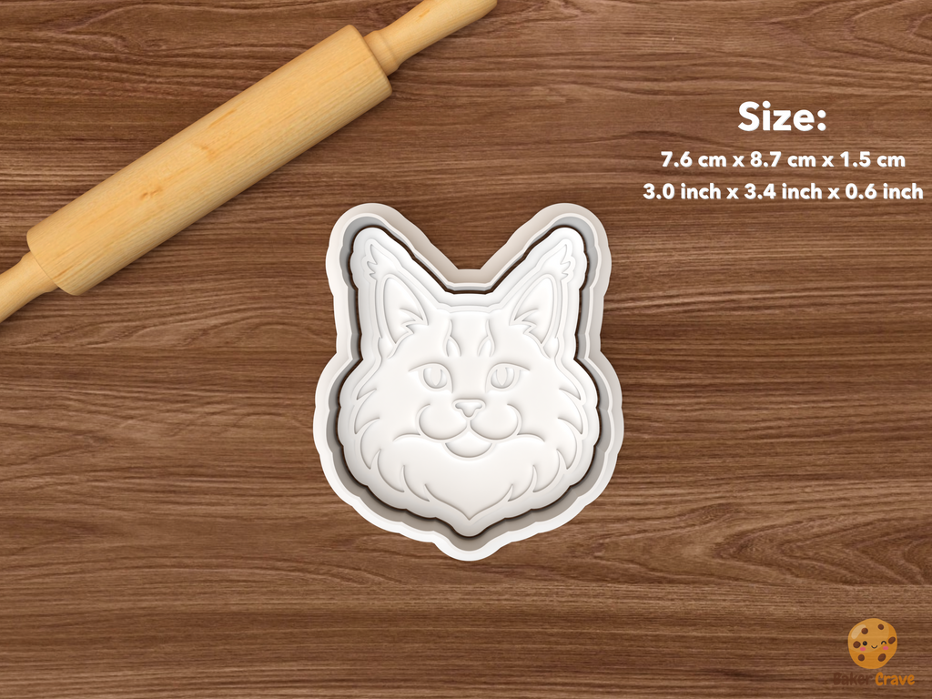 Maine Coon Cat Cookie Cutter Set STL File - single maine coon cat face