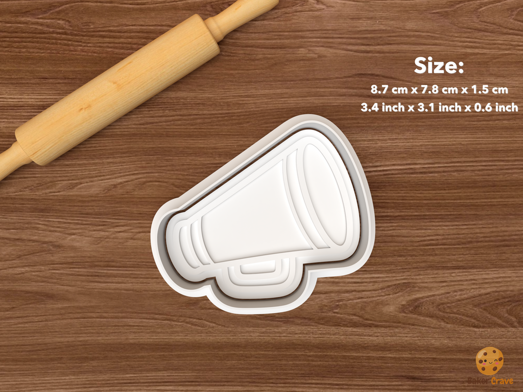 Cheerleading Pom Cookie Cutter Set STL File - single megaphone