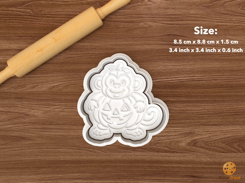 Halloween Monkey Cookie Cutter Set STL File - single monkey in jack o lantern