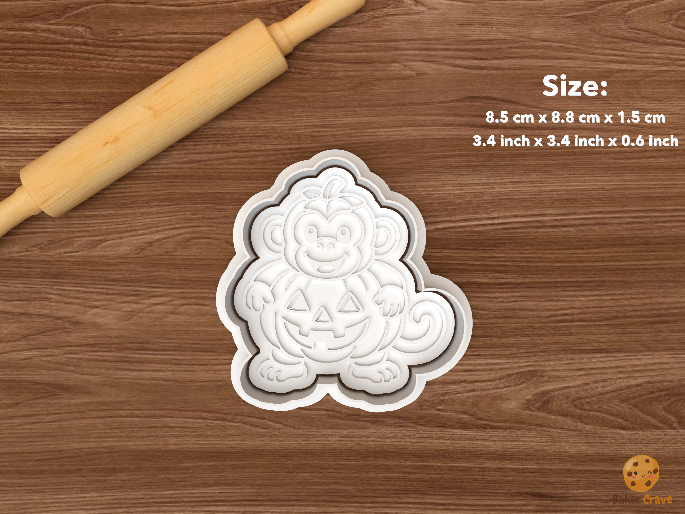 Halloween Monkey Cookie Cutter Set STL File - single monkey in jack o lantern