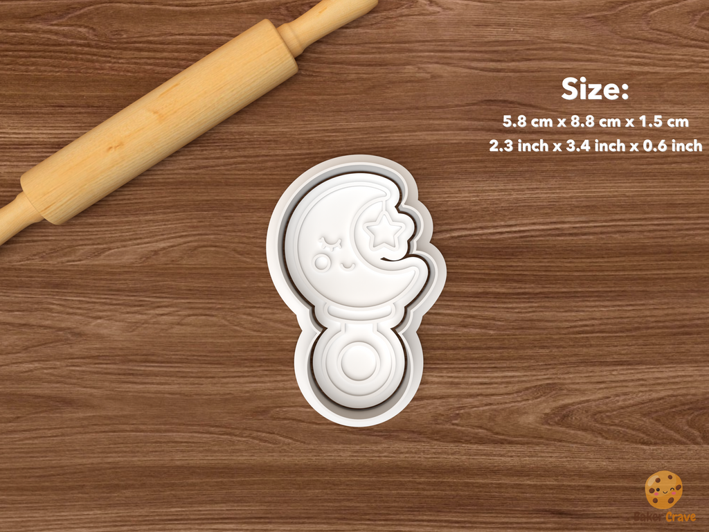 Halloween Baby Shower Cookie Cutter Set STL File - single moon rattle