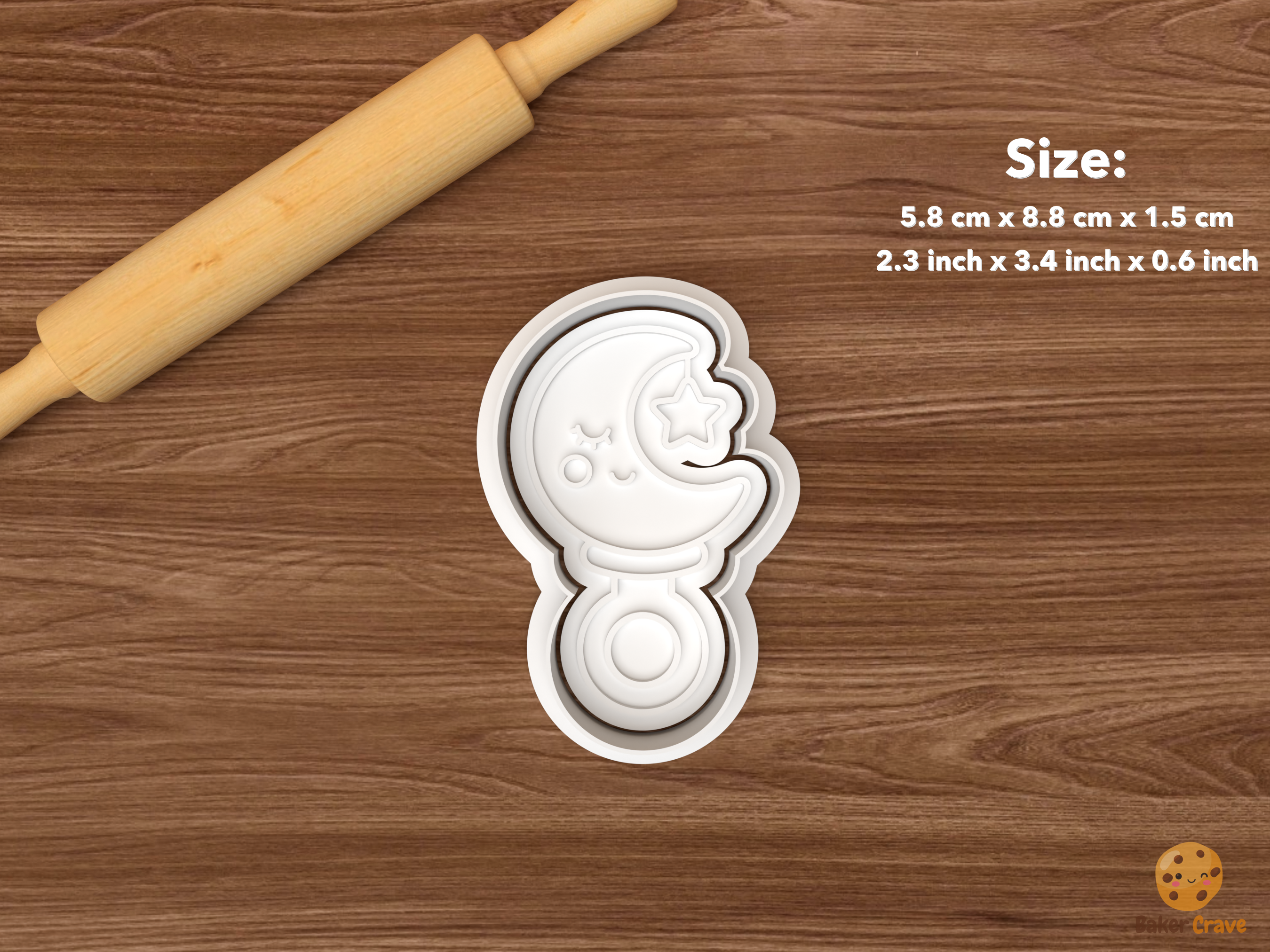 Halloween Baby Shower Cookie Cutter Set STL File - single moon rattle