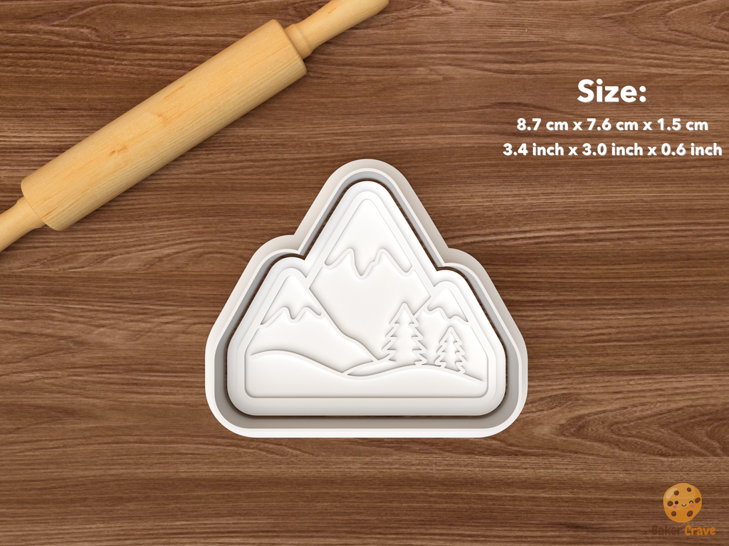 Swiss Alpine Cookie Cutter Set STL File - single mountain landscape with pine trees