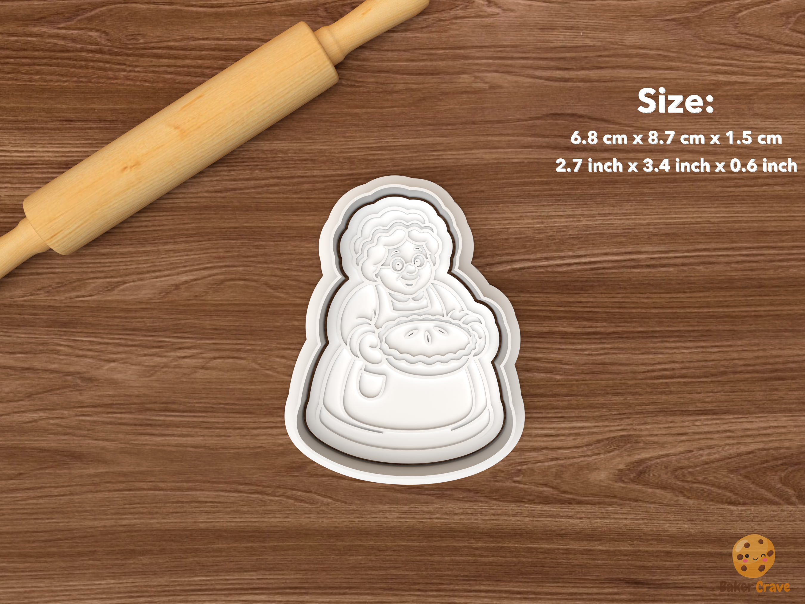 Mrs Claus Baking Day Cookie Cutter Set STL File - single mrs claus holding pie