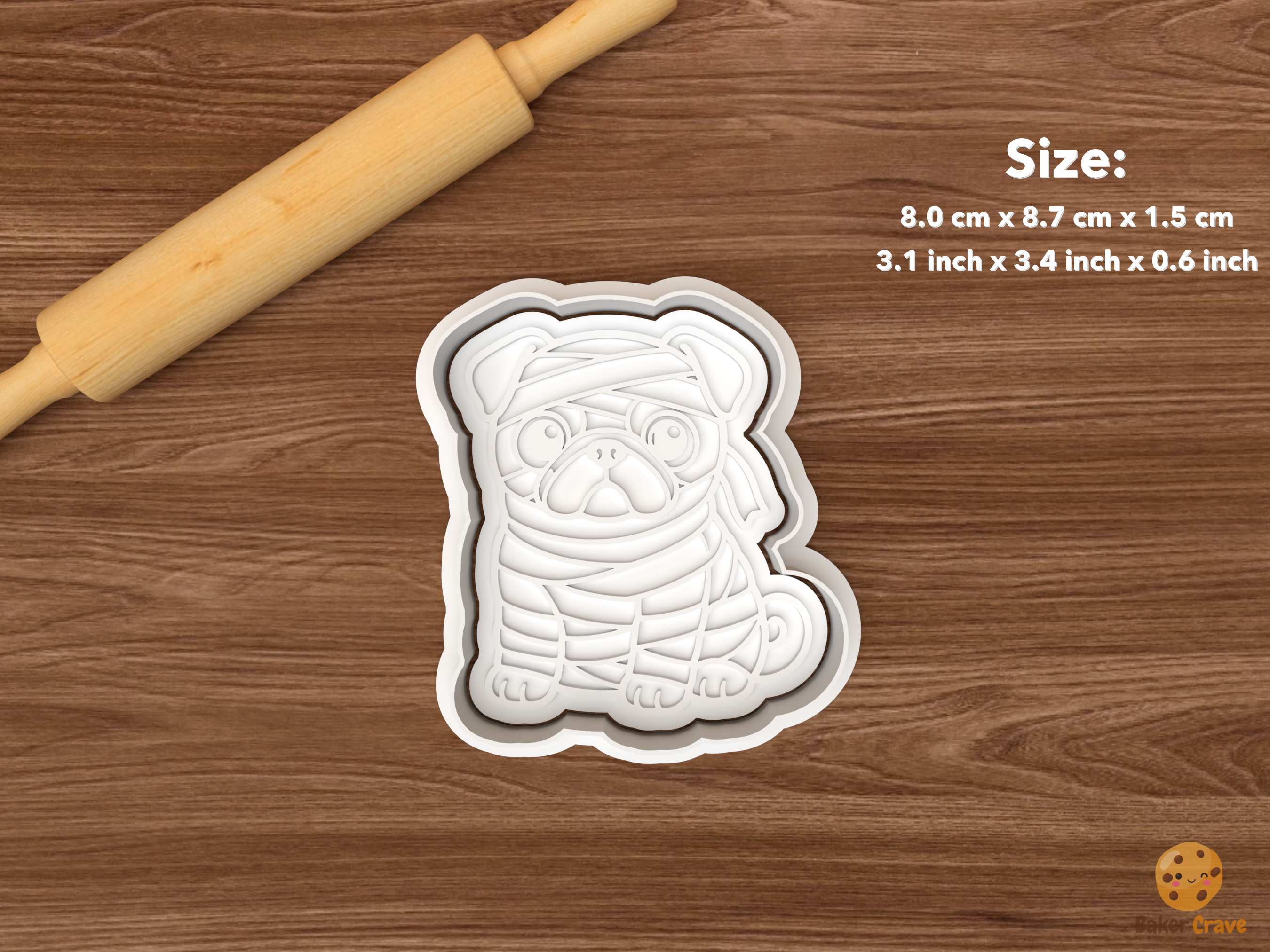 Halloween Pug Dog Cookie Cutter Set STL File - single mummy pug