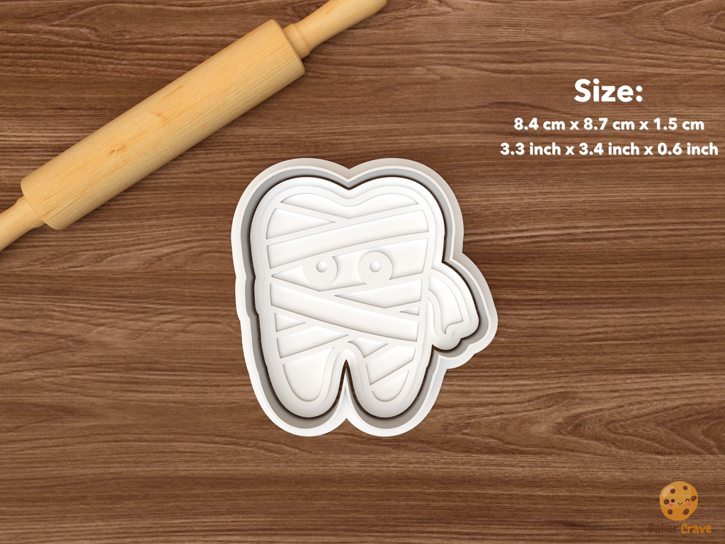 Halloween Tooth Cookie Cutter Set STL File - single mummy tooth